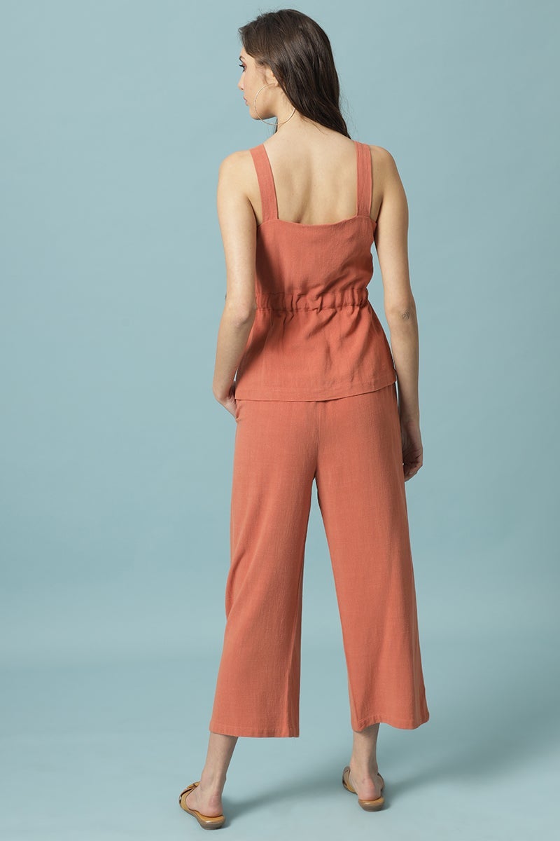 Gipsy Rust Medium Length Square Neck Linen Blouse