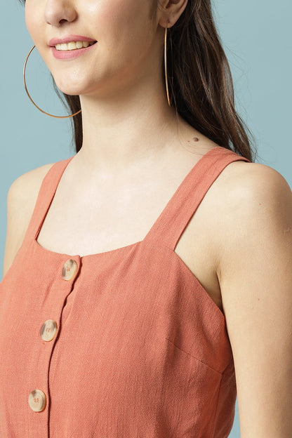 Gipsy Rust Medium Length Square Neck Linen Blouse