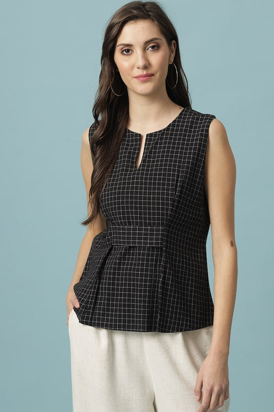 Gipsy Black Medium Length V-Neck Cotton Blouse