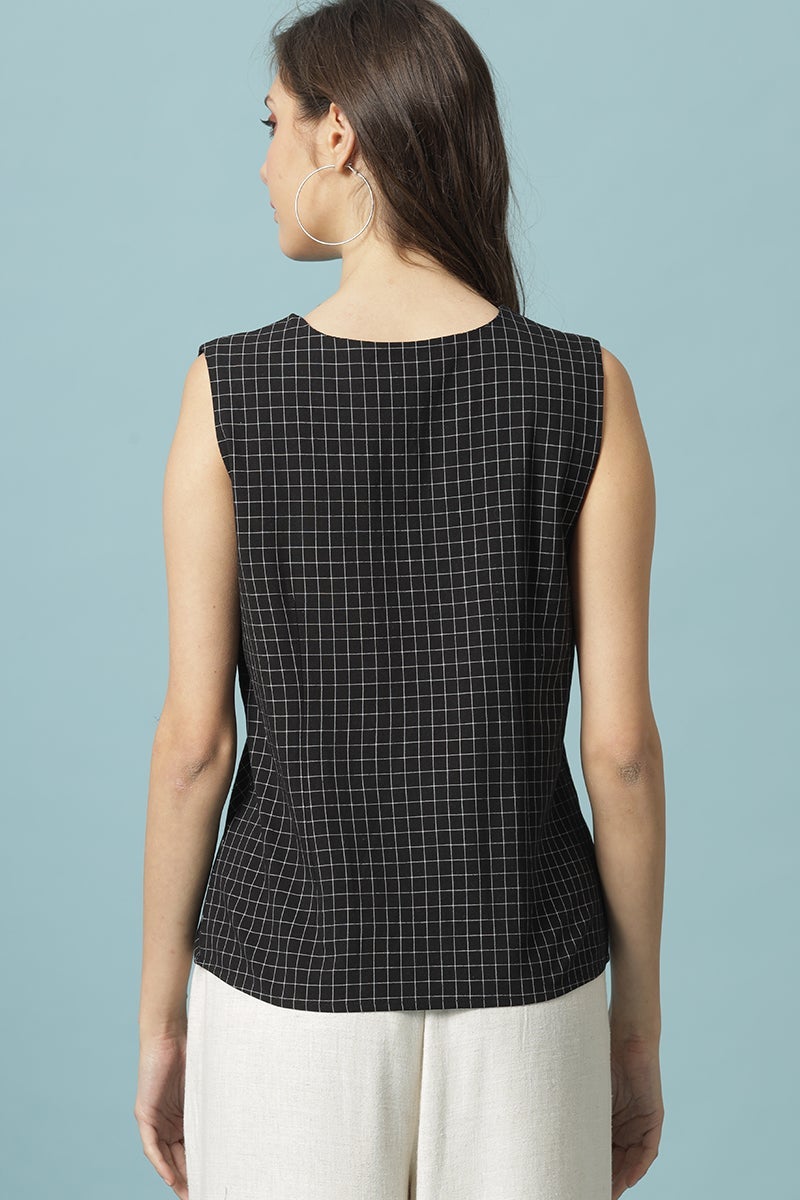 Gipsy Black Medium Length V-Neck Cotton Blouse