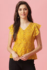 Gipsy Mustard Medium Length V-Neck Polyester Blouse