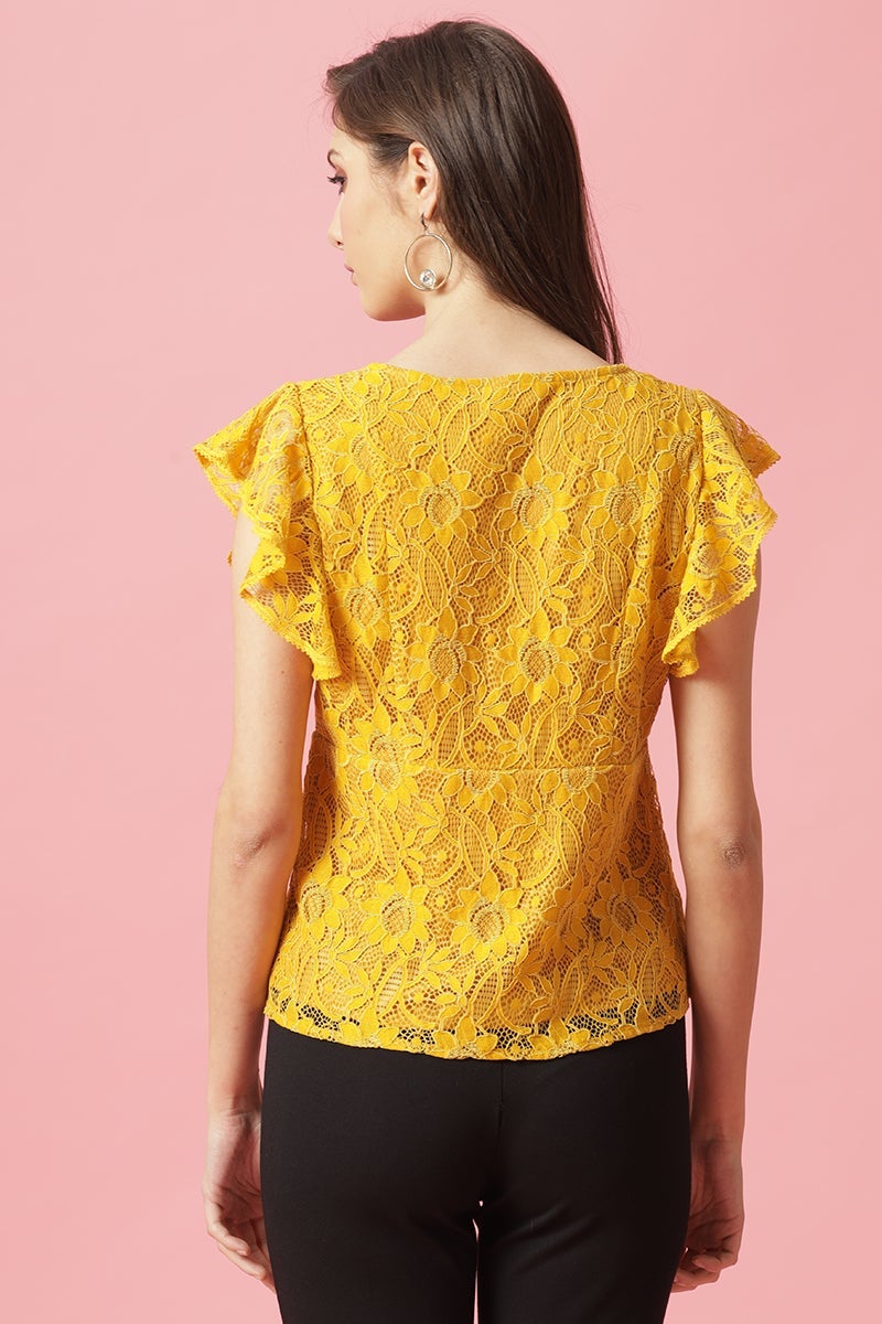 Gipsy Mustard Medium Length V-Neck Polyester Blouse