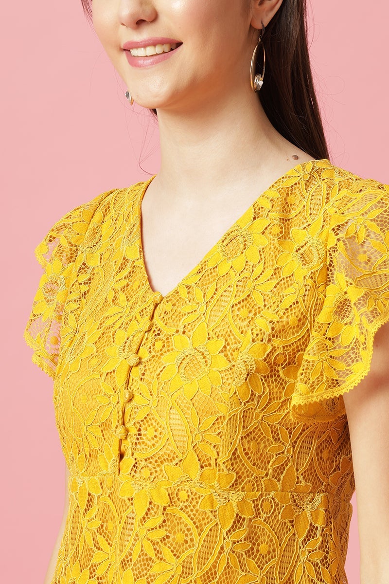 Gipsy Mustard Medium Length V-Neck Polyester Blouse