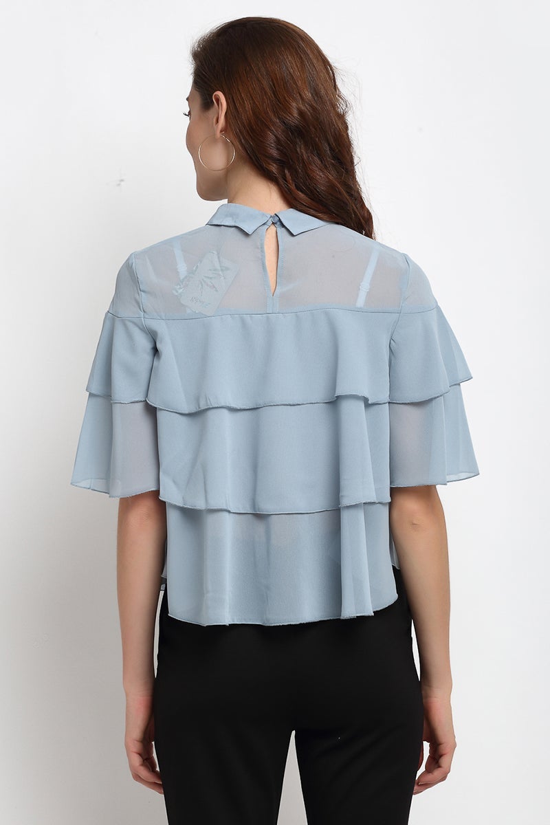 Sage Medium Length Choker Neck Polyester Blouse