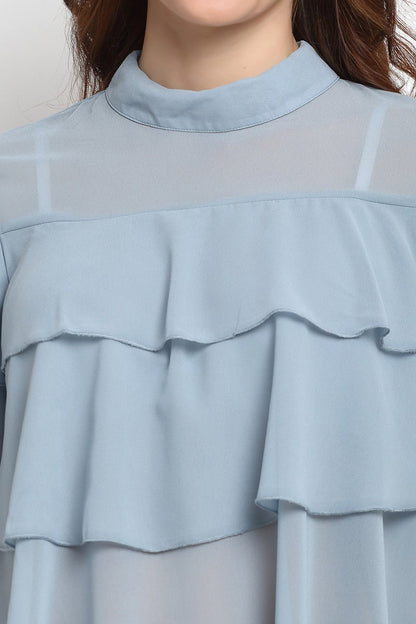 Sage Medium Length Choker Neck Polyester Blouse
