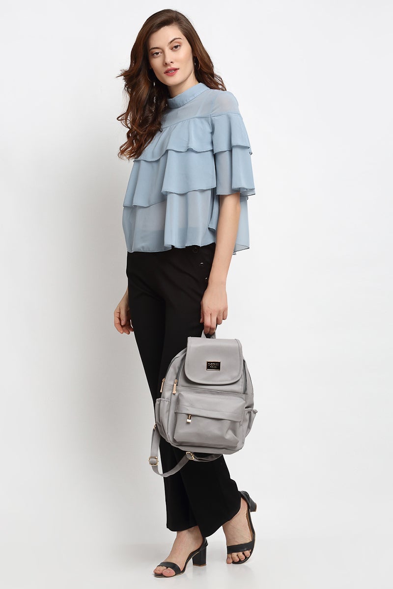 Sage Medium Length Choker Neck Polyester Blouse