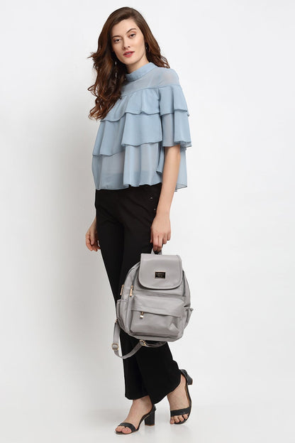 Sage Medium Length Choker Neck Polyester Blouse