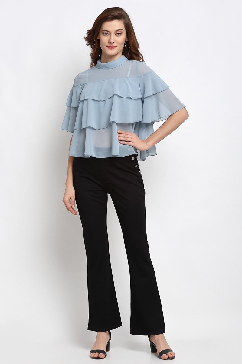 Sage Medium Length Choker Neck Polyester Blouse
