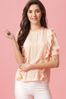 Gipsy Pink Medium Length Round Neck Polyester Blouse