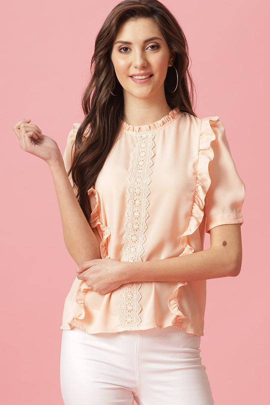 Gipsy Pink Medium Length Round Neck Polyester Blouse