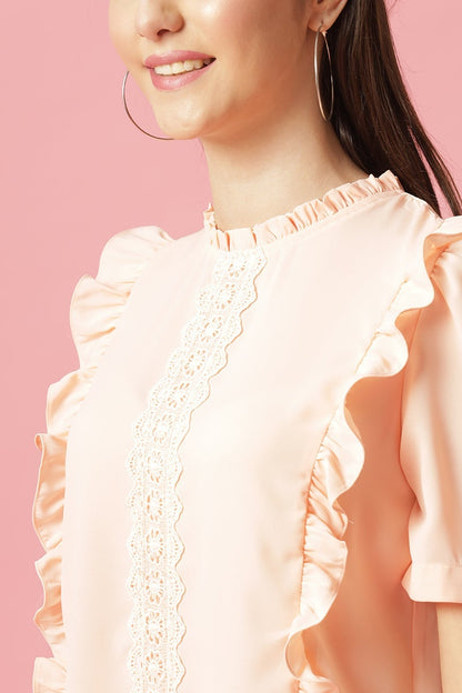 Gipsy Pink Medium Length Round Neck Polyester Blouse