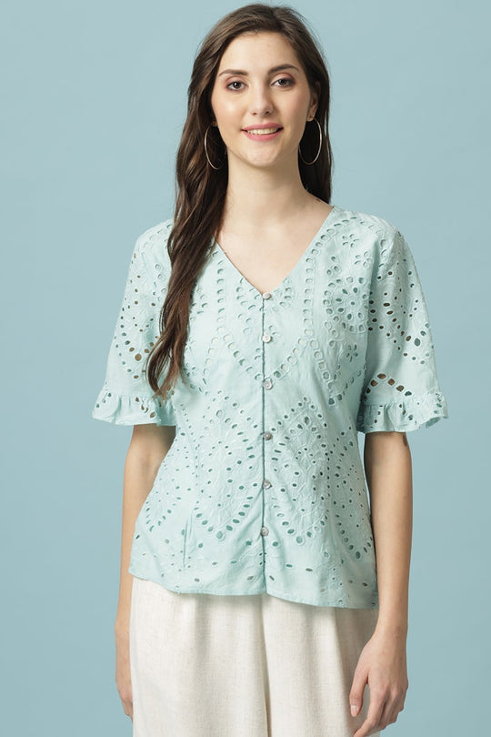 Gipsy Sage Medium Length V-Neck Cotton Blouse