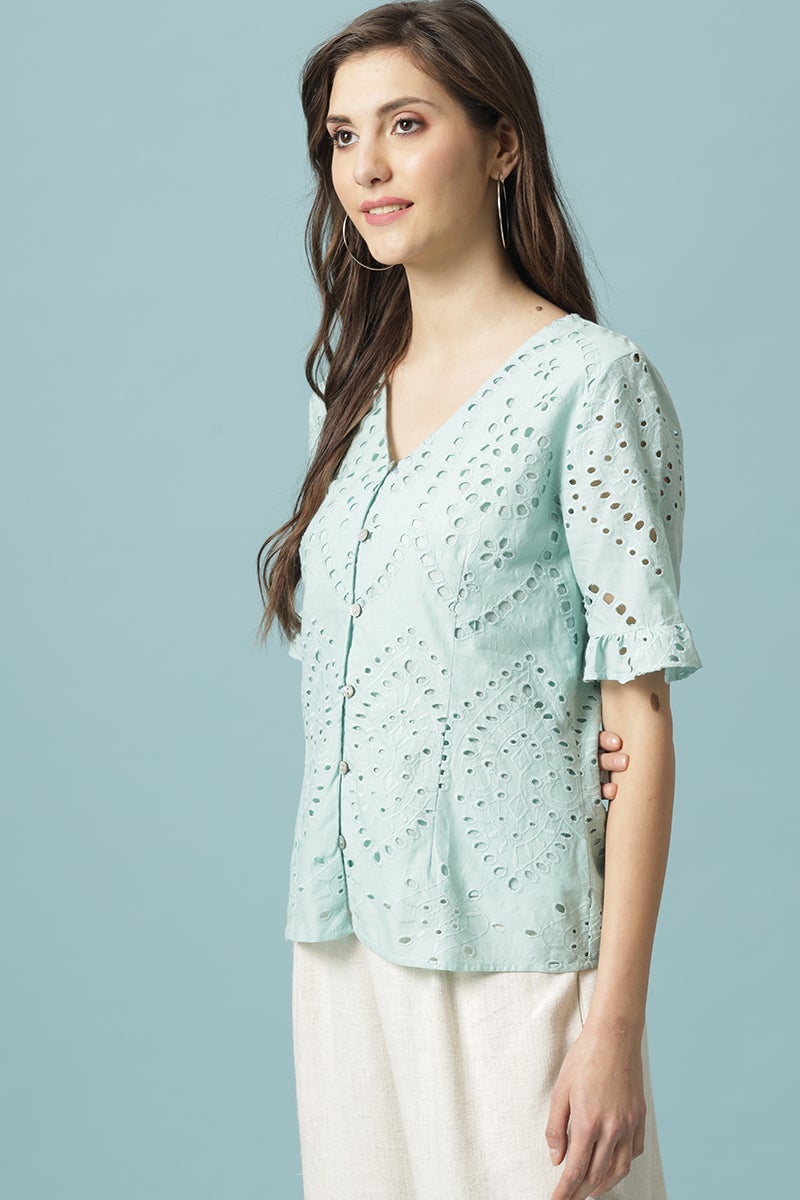 Gipsy Sage Medium Length V-Neck Cotton Blouse