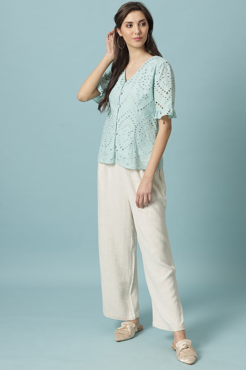 Gipsy Sage Medium Length V-Neck Cotton Blouse