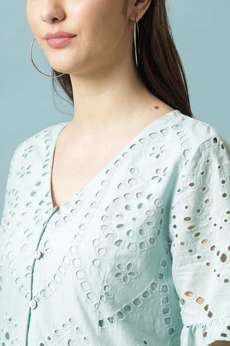 Gipsy Sage Medium Length V-Neck Cotton Blouse