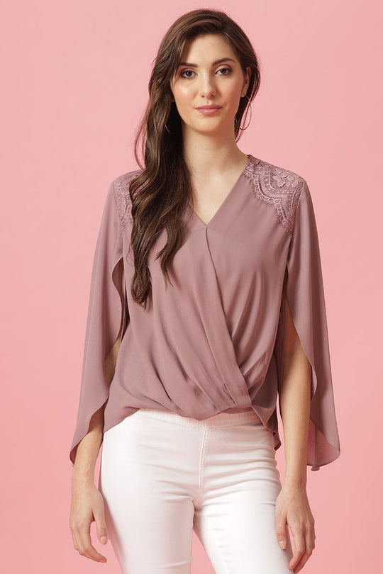 Gipsy Aubergine Medium Length V-Neck Polyester Blouse