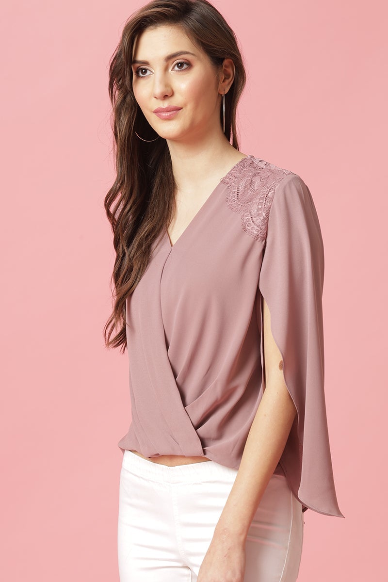 Gipsy Aubergine Medium Length V-Neck Polyester Blouse