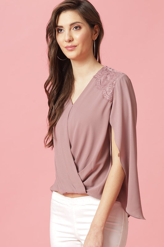 Gipsy Aubergine Medium Length V-Neck Polyester Blouse