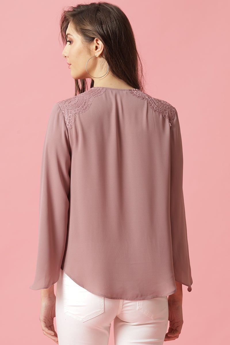 Gipsy Aubergine Medium Length V-Neck Polyester Blouse