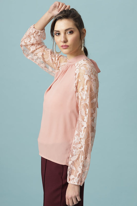 Gipsy Dusky Pink Medium Length Choker Neck Polyester Blouse