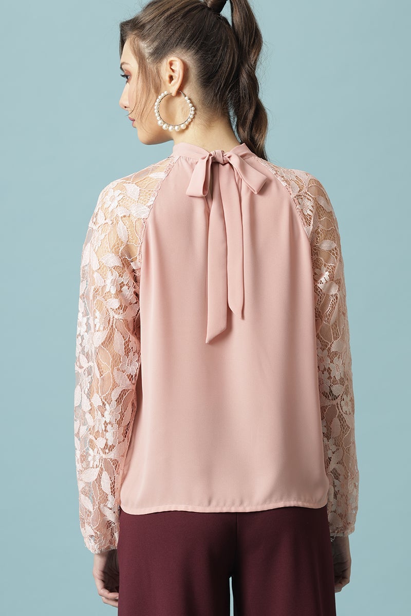 Gipsy Dusky Pink Medium Length Choker Neck Polyester Blouse
