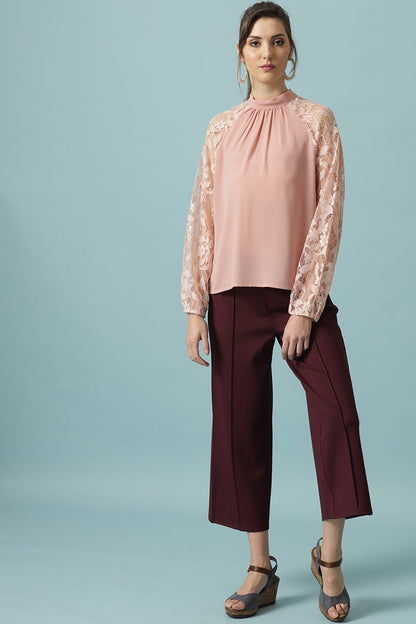 Gipsy Dusky Pink Medium Length Choker Neck Polyester Blouse