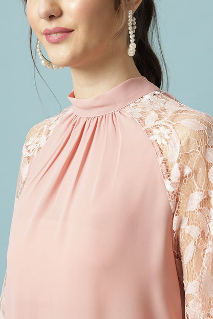 Gipsy Dusky Pink Medium Length Choker Neck Polyester Blouse
