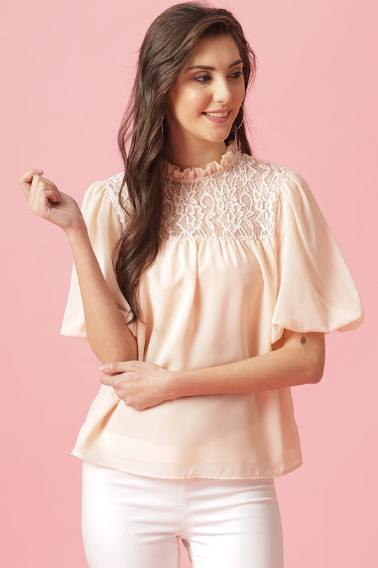 Gipsy Baby Pink Medium Length Choker Neck Polyester Blouse