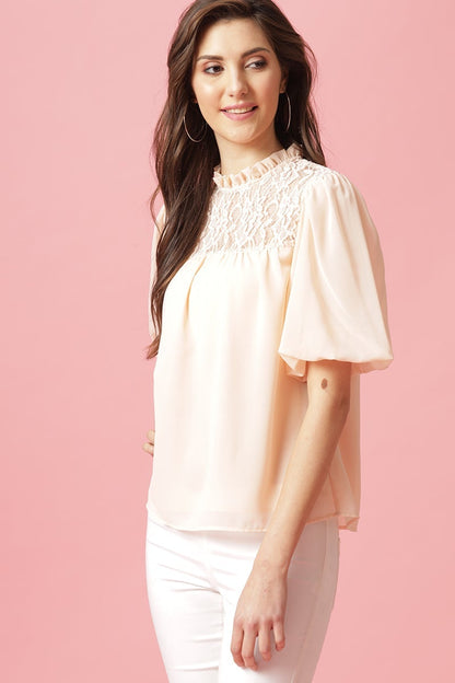 Gipsy Baby Pink Medium Length Choker Neck Polyester Blouse