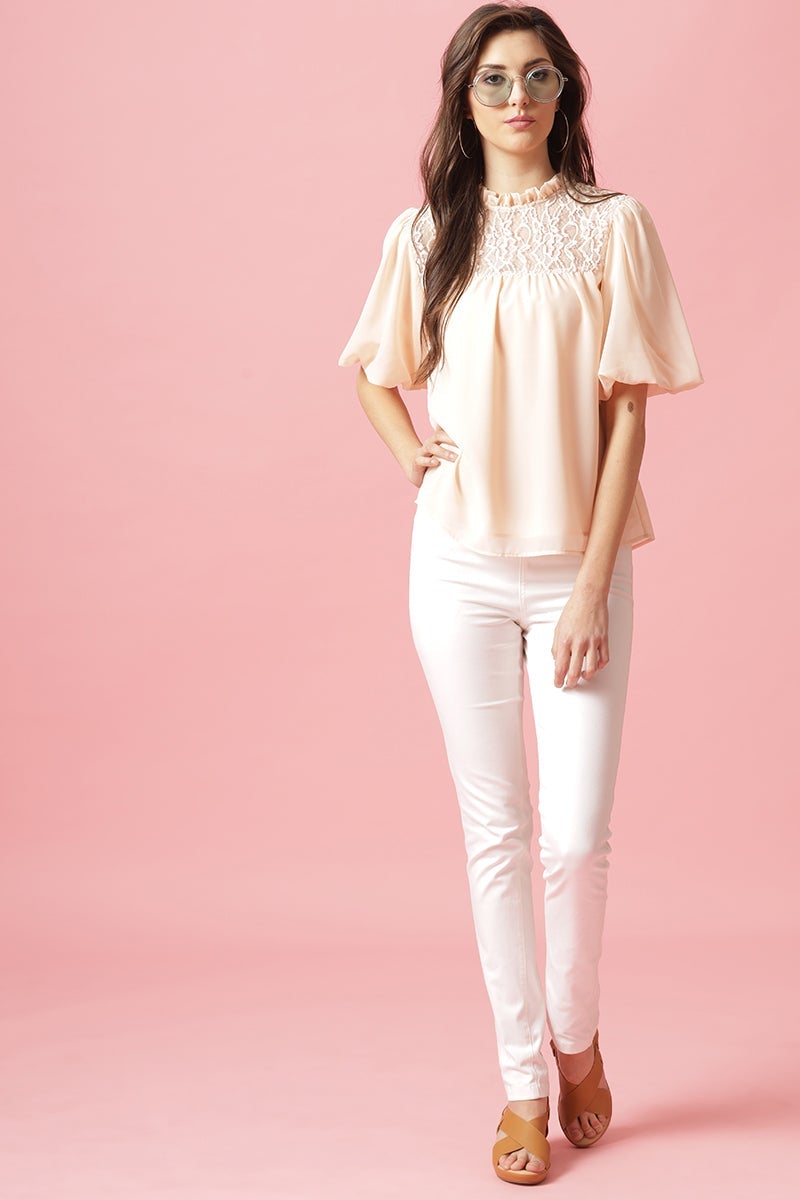 Gipsy Baby Pink Medium Length Choker Neck Polyester Blouse