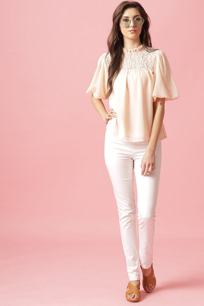 Gipsy Baby Pink Medium Length Choker Neck Polyester Blouse