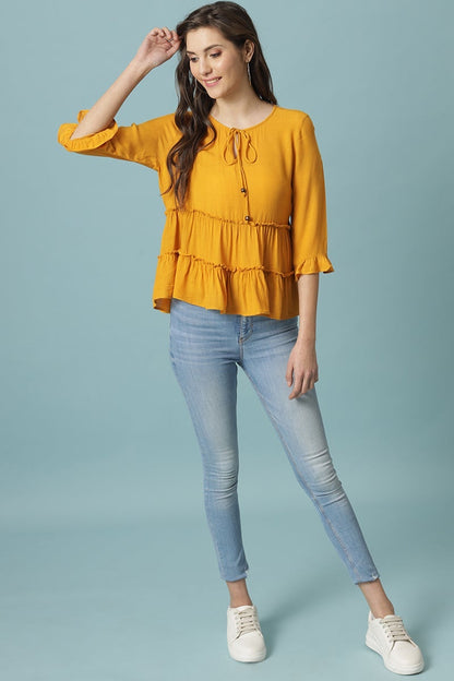 Gipsy Mango  Medium Length Round Neck Viscose Rayon Blouse