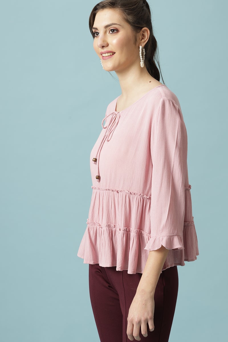 Gipsy Pink Medium Length Round Neck Viscose Rayon Blouse
