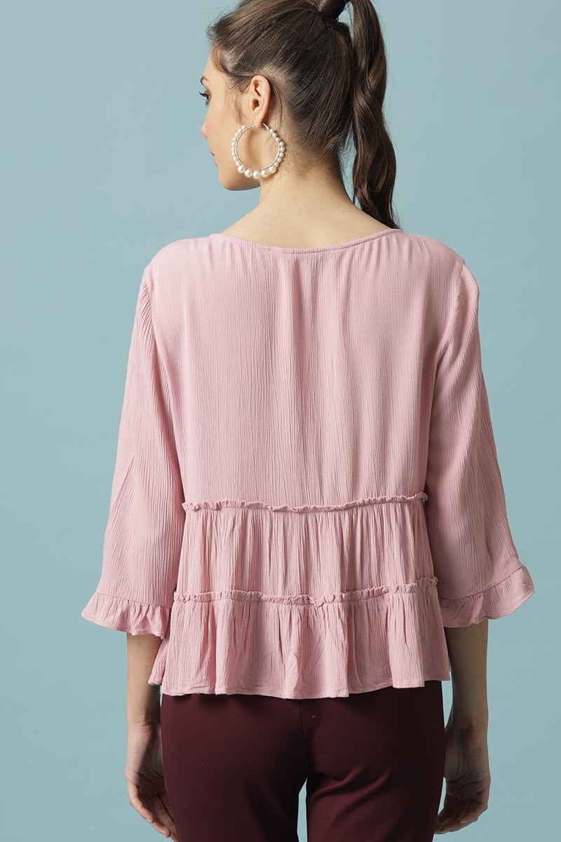 Gipsy Pink Medium Length Round Neck Viscose Rayon Blouse