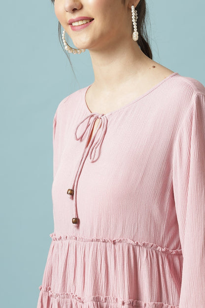 Gipsy Pink Medium Length Round Neck Viscose Rayon Blouse