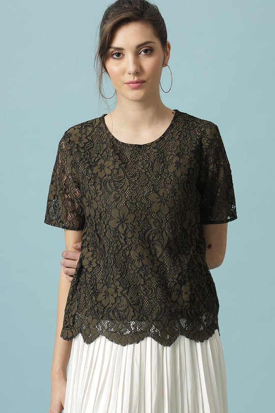 Gipsy Olive Medium Length Round Neck Polyester Blouse