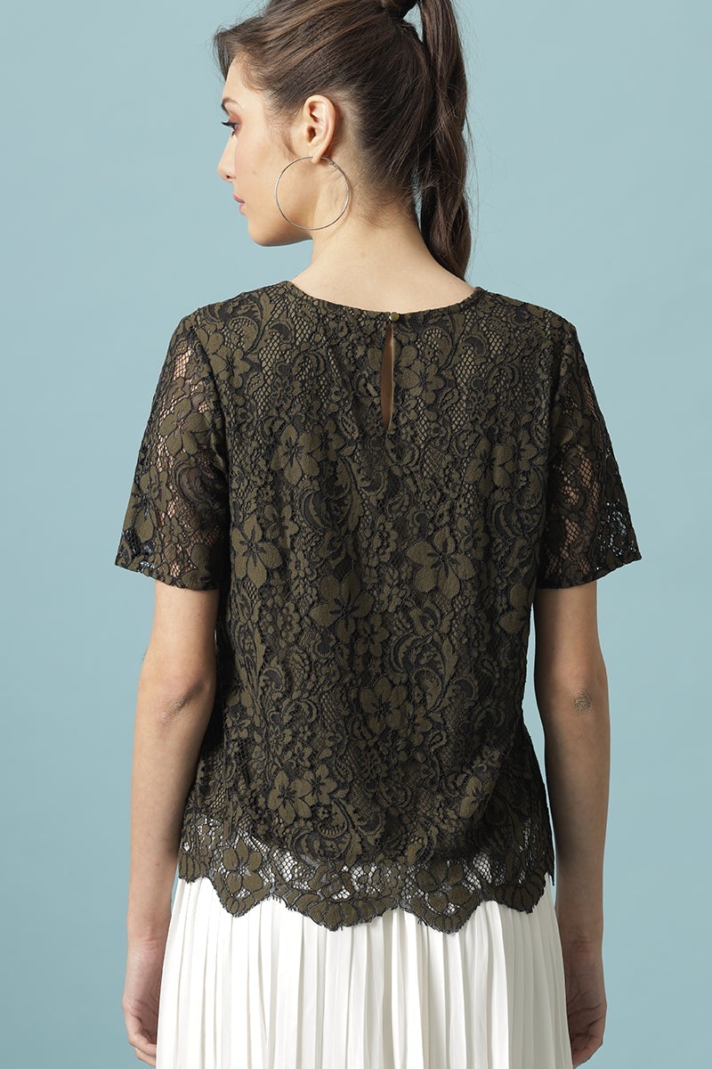 Gipsy Olive Medium Length Round Neck Polyester Blouse