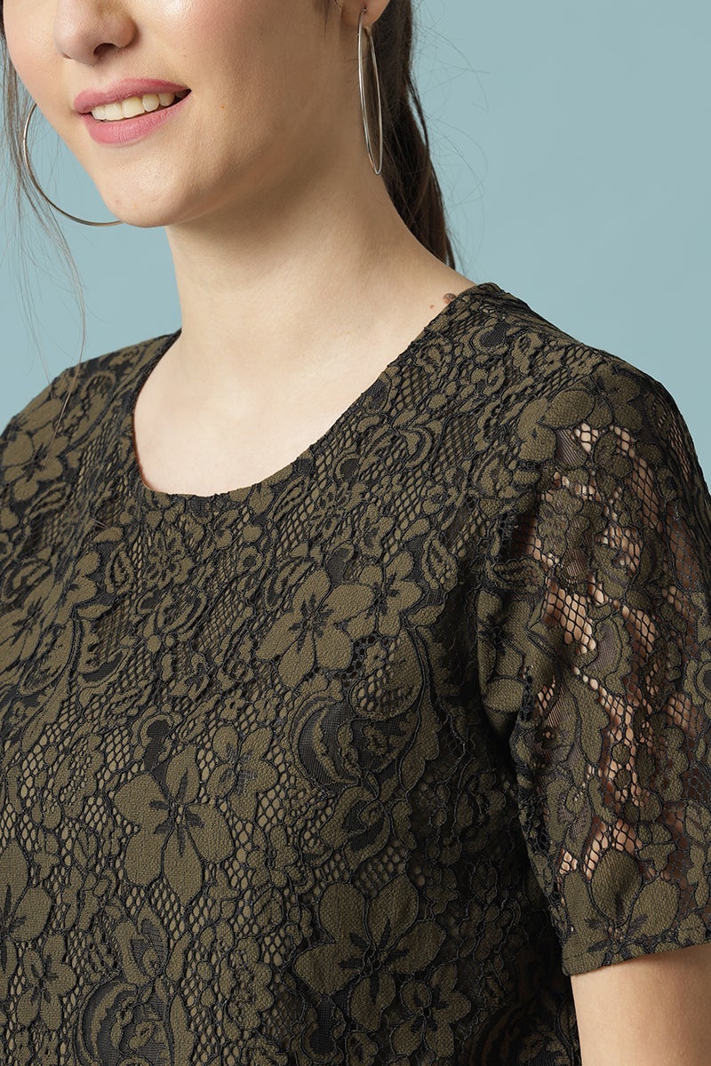 Gipsy Olive Medium Length Round Neck Polyester Blouse