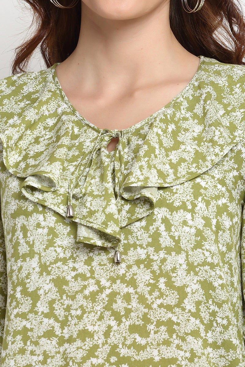 Green Medium Length Tie- Up Rayon Crepe Blouse