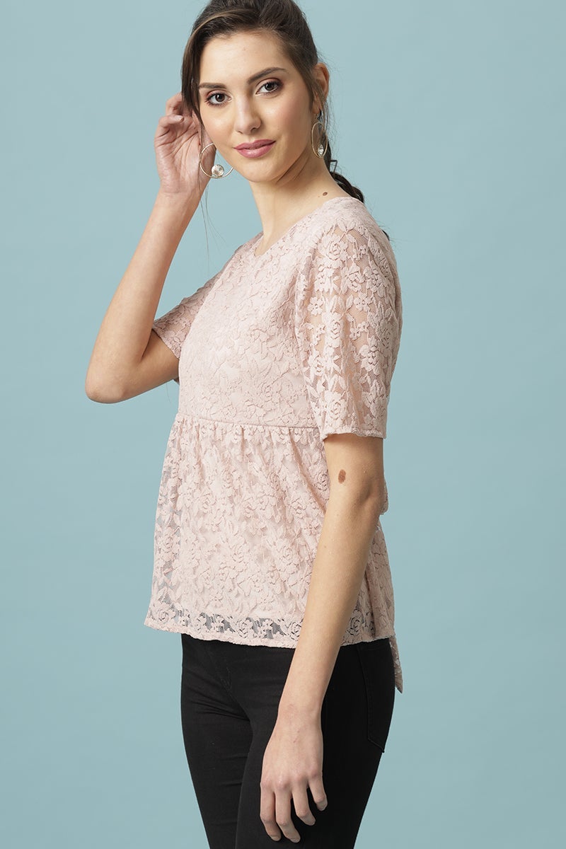 Gipsy Pink Medium Length Round Neck Polyester Blouse