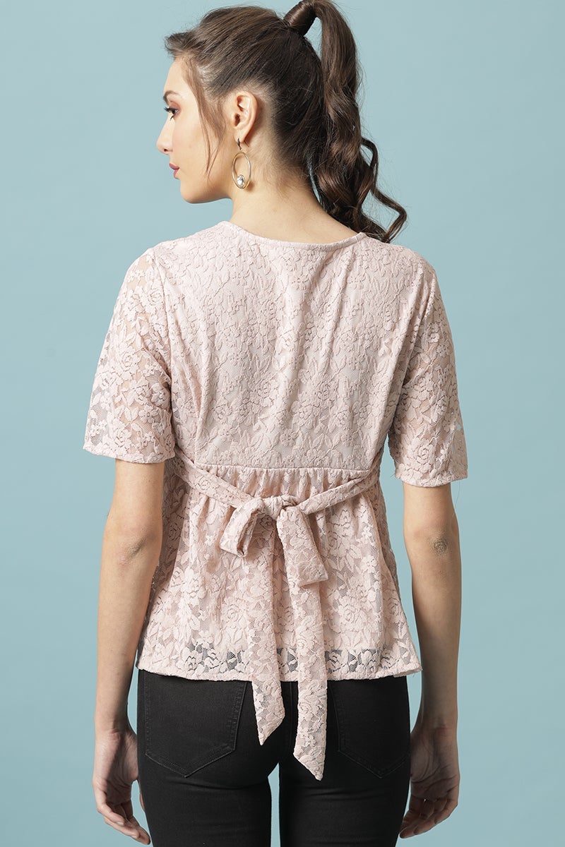 Gipsy Pink Medium Length Round Neck Polyester Blouse