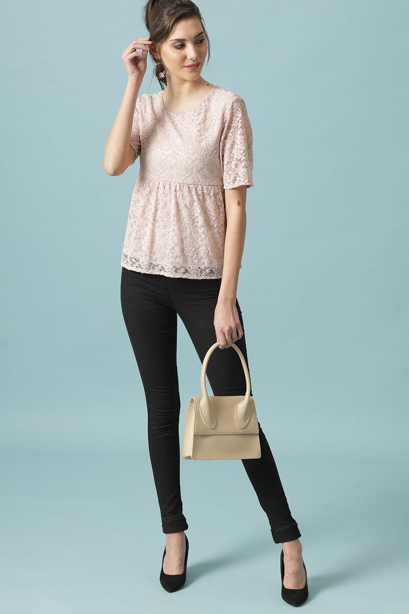Gipsy Pink Medium Length Round Neck Polyester Blouse