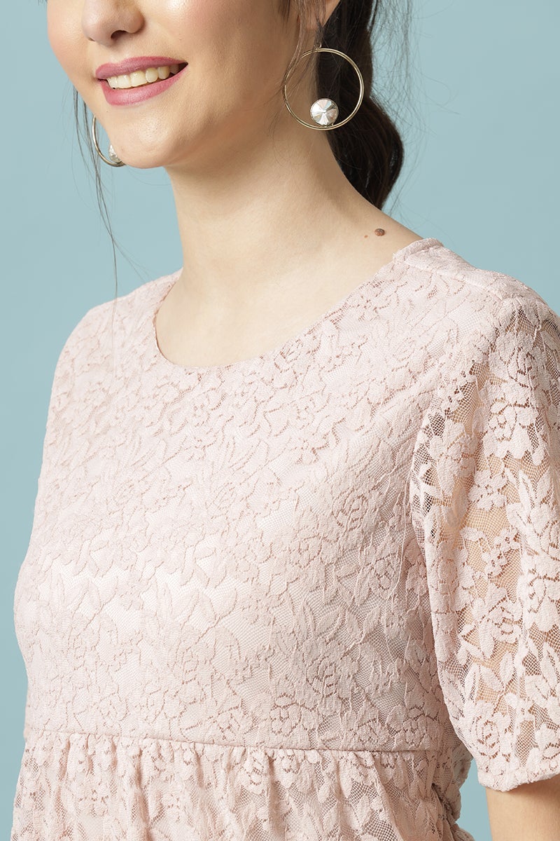 Gipsy Pink Medium Length Round Neck Polyester Blouse