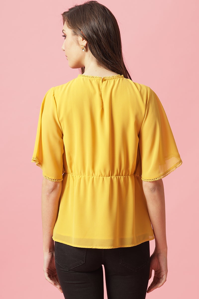 Gipsy Yellow Medium Length Round Neck Polyester Blouse