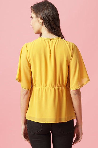 Gipsy Yellow Medium Length Round Neck Polyester Blouse