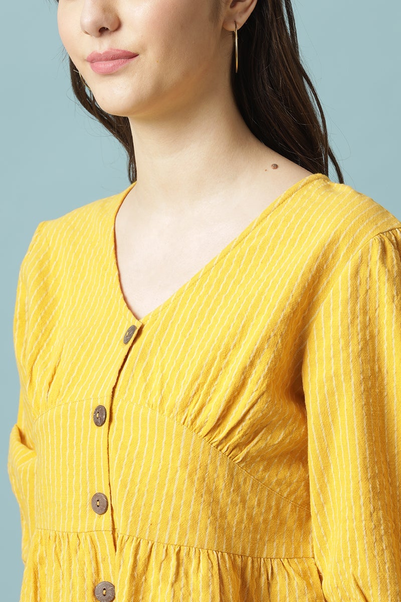 Gipsy Mustard Medium Length V-Neck Cotton Blouse
