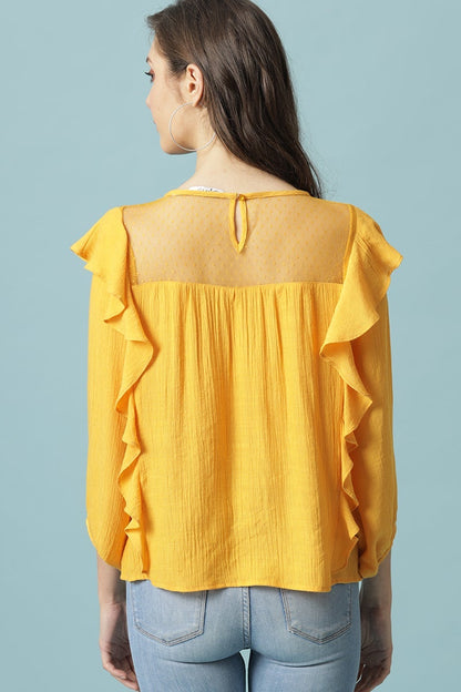 Gipsy Mustard Medium Length Round Neck Polyester Blouse