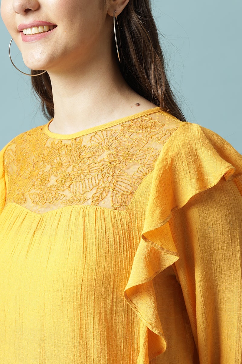 Gipsy Mustard Medium Length Round Neck Polyester Blouse