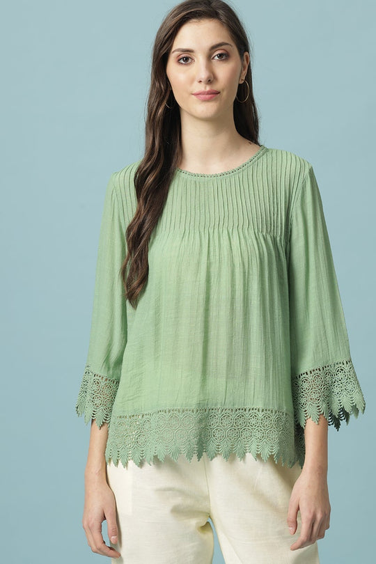 Gipsy Mint Green Medium Length V-Neck Polyester Blouse