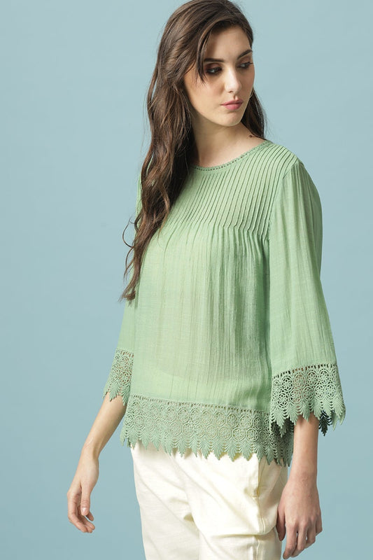Gipsy Mint Green Medium Length V-Neck Polyester Blouse